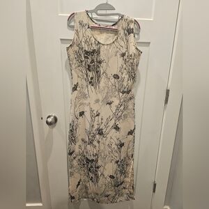 Ashmo Inc Sleeveless Midi Dress Small Beige Black Floral Print Boho Summer